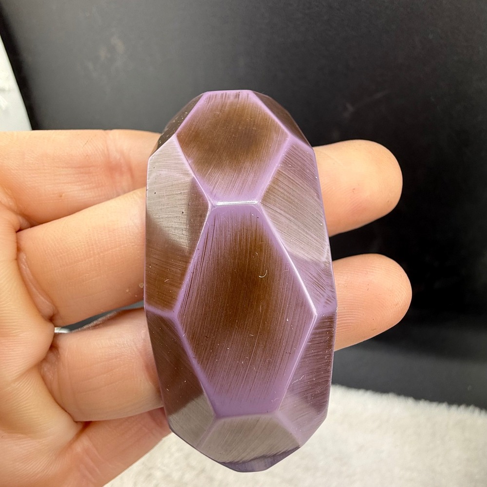 Vintage Bangle Bracelet Purple Brown Faceted Chunky Geometric 8.5